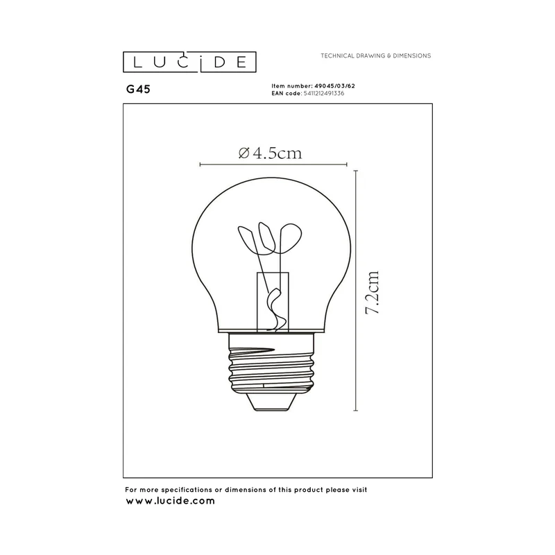 Lucide LED Filament Bulb E27 G45 Amber - 165lm 2200K - Dimmable