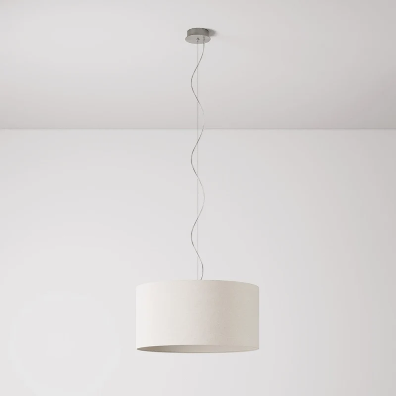 Suspension avec abat-jour en tissu Cylindre Medium - Fabriqué en Italie - Laine Sable