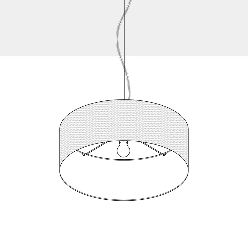 Suspension avec abat-jour en tissu Cylindre Medium - Fabriqué en Italie - Laine Sable