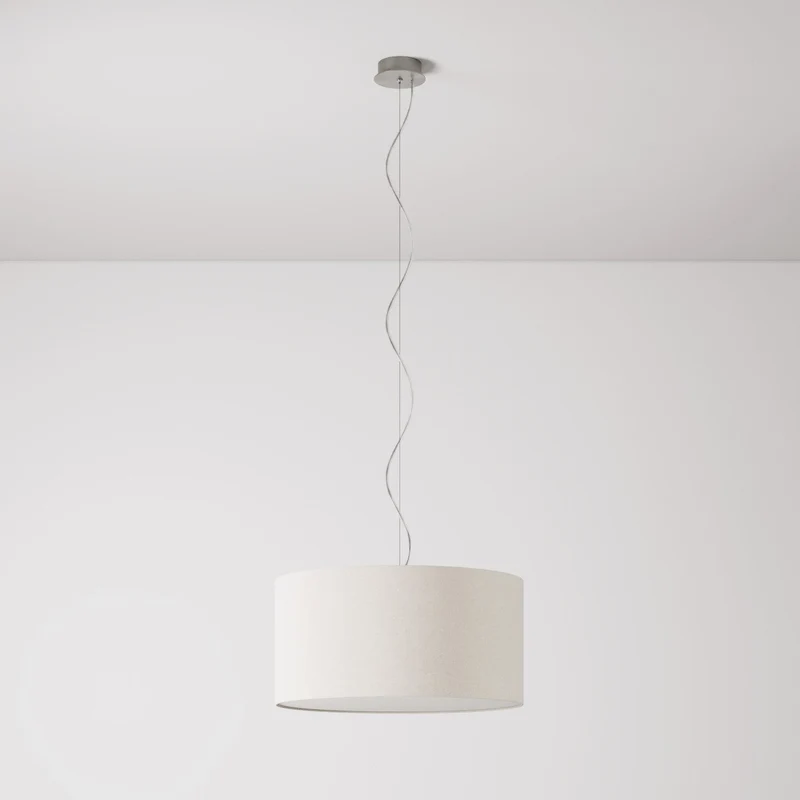 Suspension avec abat-jour en tissu Cylindre Medium - Fabriqué en Italie - Laine Sable