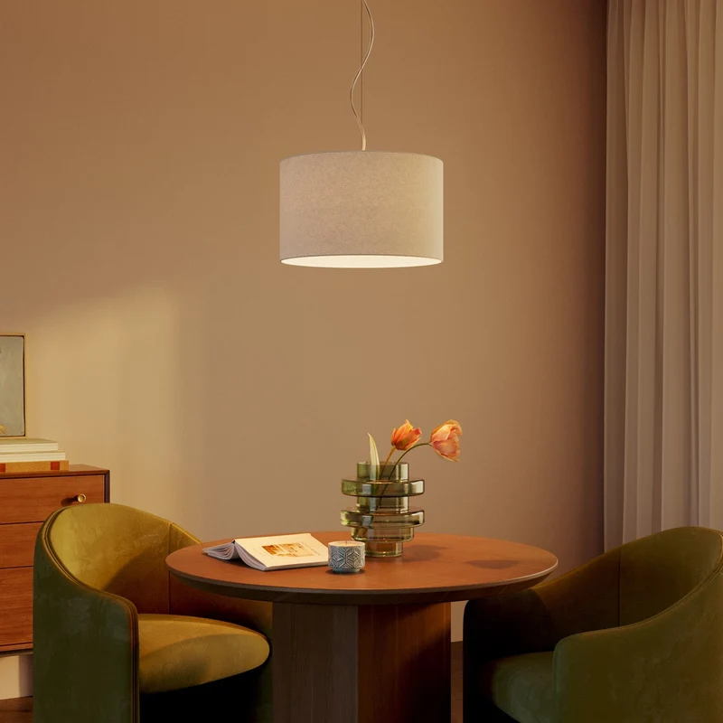 Suspension avec abat-jour en tissu Cylindre Small - Fabriqué en Italie - Laine Sable