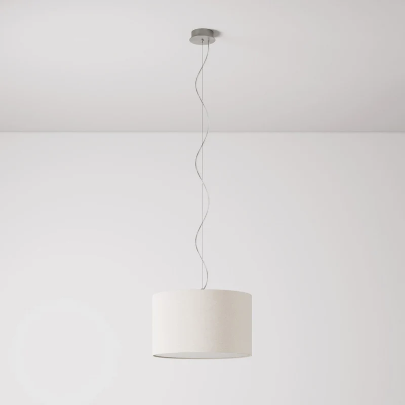 Suspension avec abat-jour en tissu Cylindre Small - Fabriqué en Italie - Laine Sable