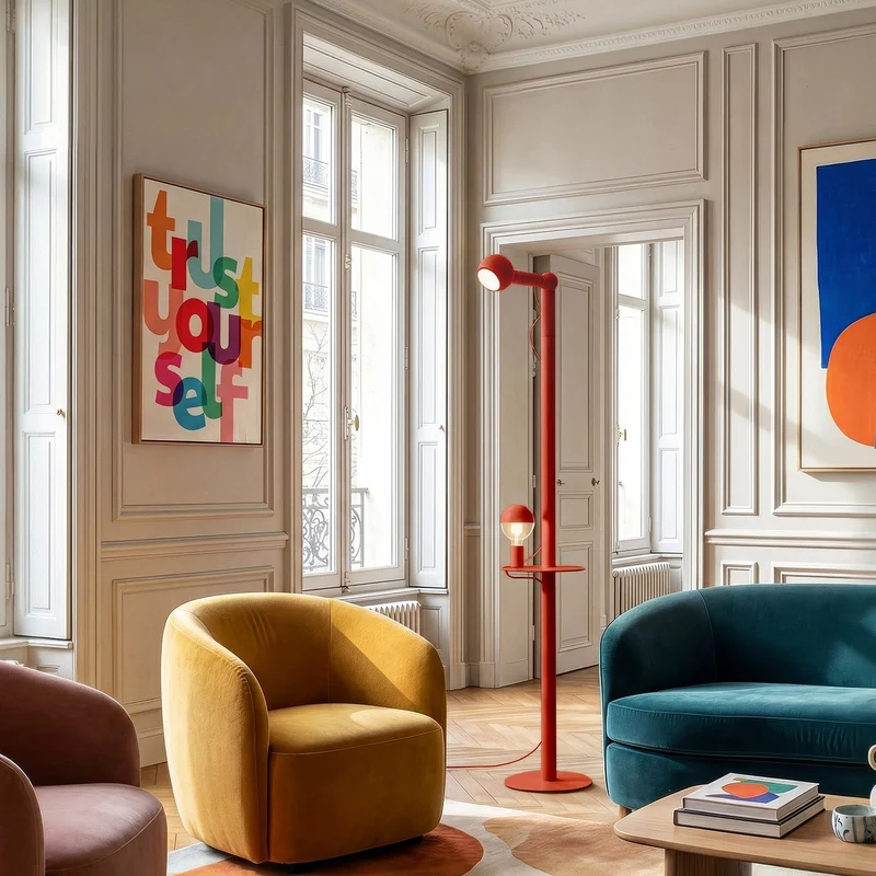 Rocco XXL - Lampe sur pied avec Ampoule Maria et Camo - Rouge