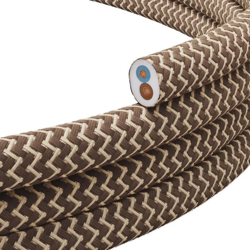 Câble textile plat Lin Écorce et Beige ZigZag - PD73