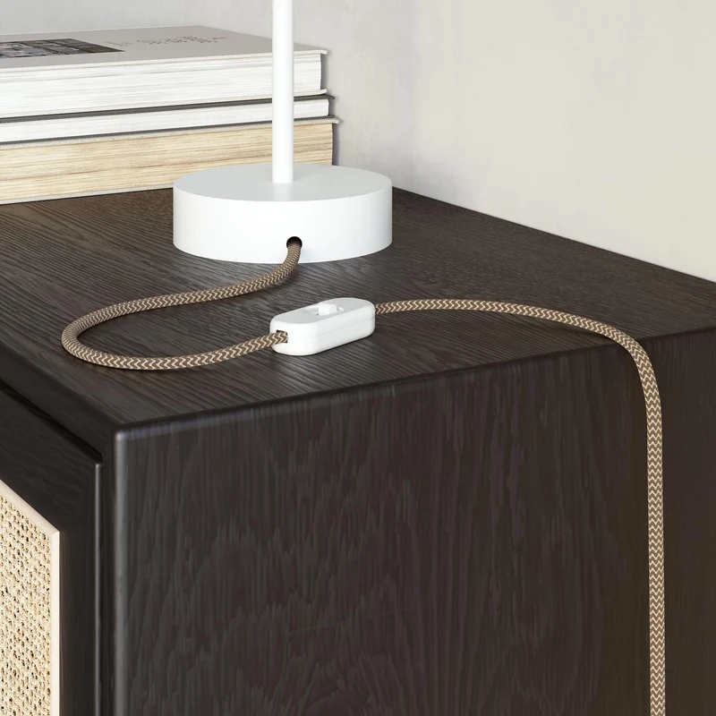 Câble textile plat Lin Écorce et Beige ZigZag - PD73