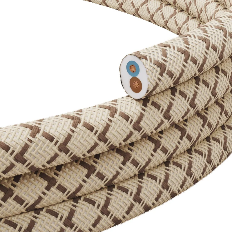Câble textile plat Lin Écorce et Beige Losange - PD63