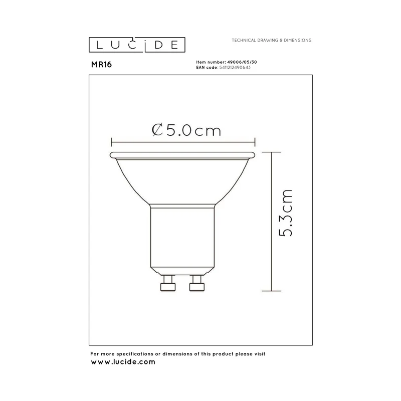 Lucide LED Bulb GU10 MR16 Black - 320lm 3000K - Dimmable