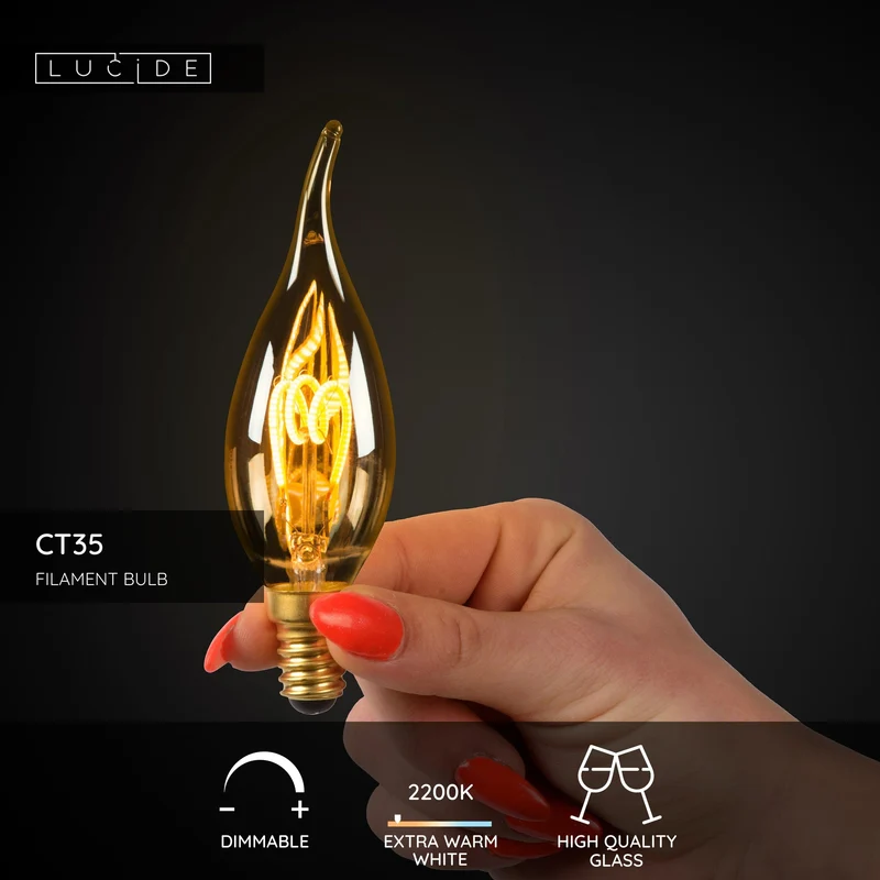 Lucide LED Filament Bulb E14 CT35 Amber - 165lm 2200K - Dimmable