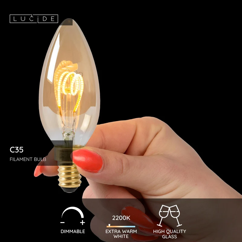 Lucide LED Filament Bulb E14 C35 Amber - 165lm 2200K - Dimmable