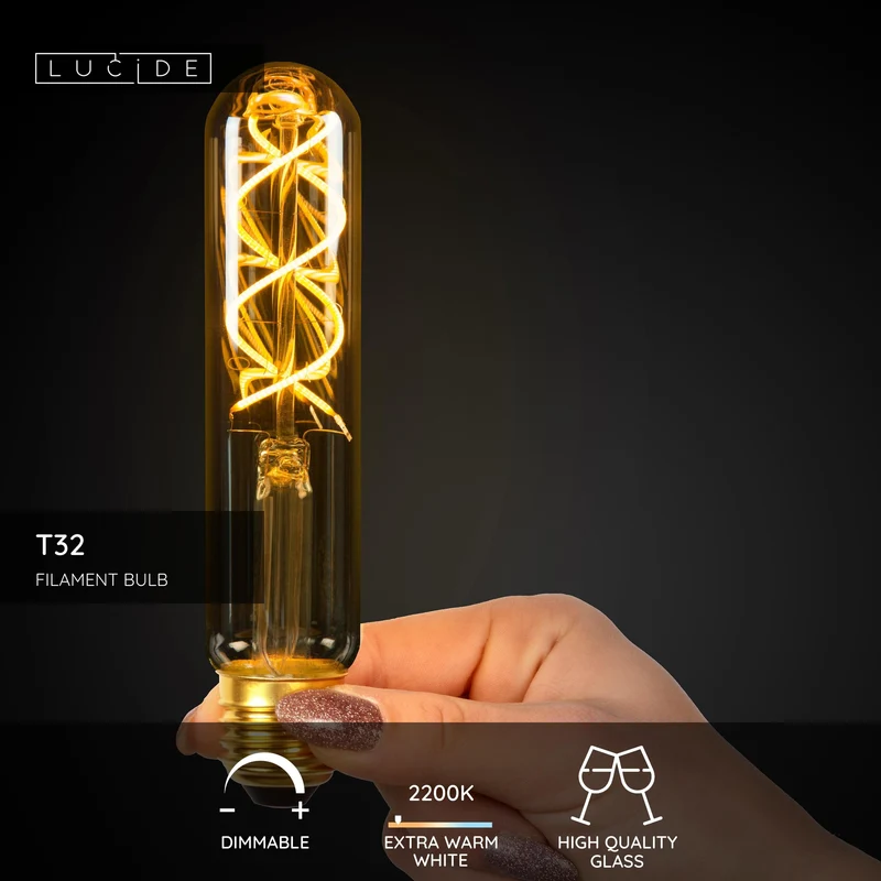 Lucide LED Filament Bulb E27 T32 Amber 25 cm - 450lm 2200K - 3-Step Dim