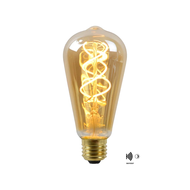 Lucide LED Filament Bulb E27 ST64 Amber Twilight Sensor - 300lm 2200K - Not Dimmable