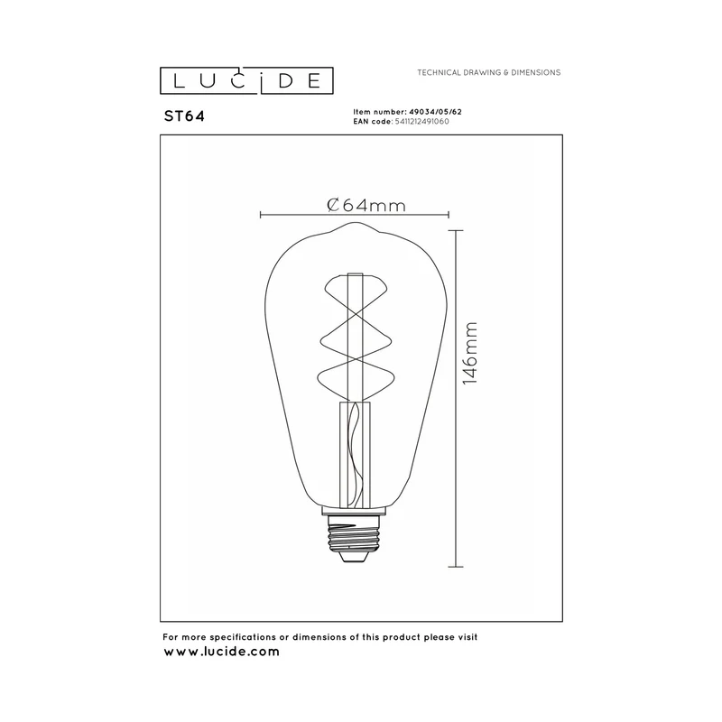Lucide LED Filament Bulb E27 ST64 Amber Twilight Sensor - 300lm 2200K - Not Dimmable
