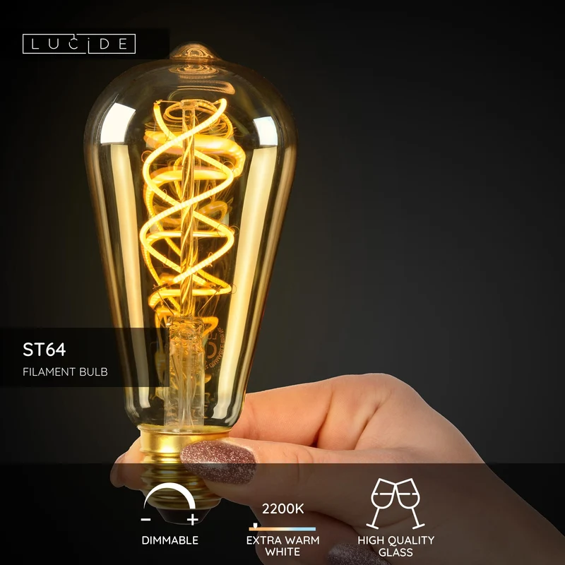 Lucide LED Filament Bulb E27 ST64 Amber - 380lm 2200K - Dimmable