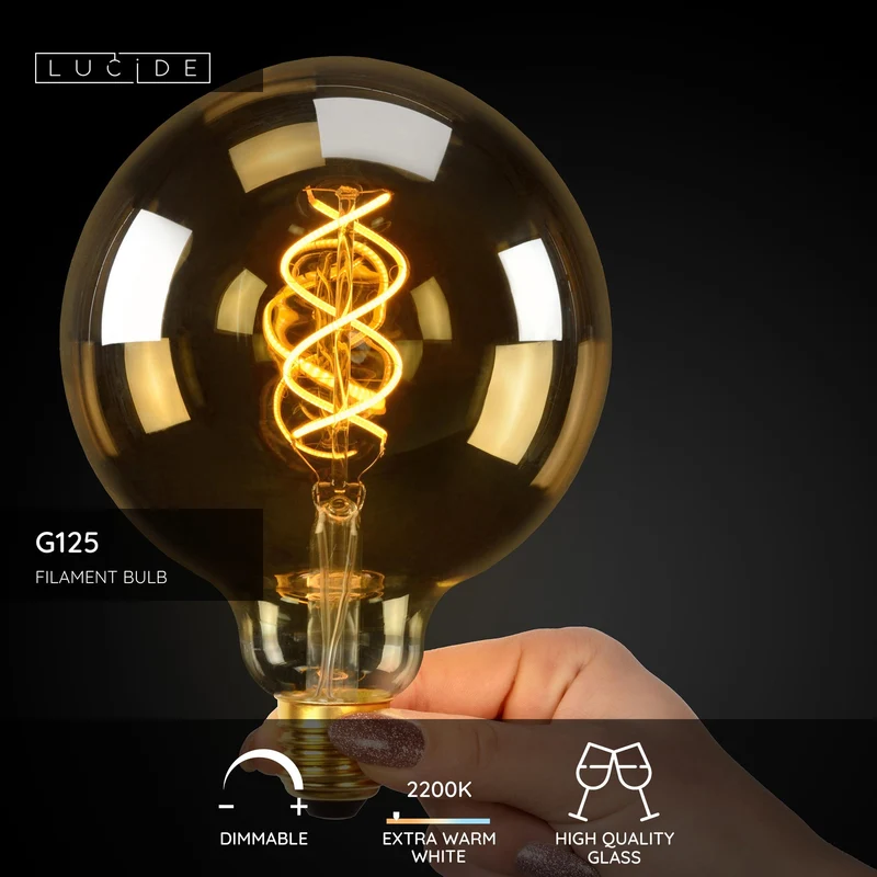 Lucide LED Filament Bulb E27 G125 Amber - 900lm 2700K - Dimmable