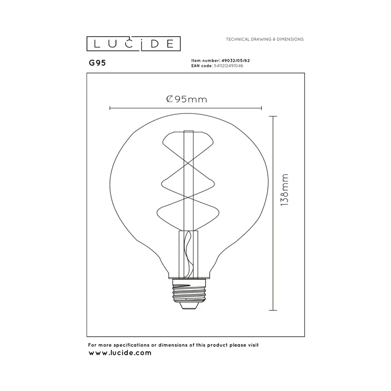 Lucide LED Filament Bulb E27 G95 Clear - 1300lm 2700K - Dimmable