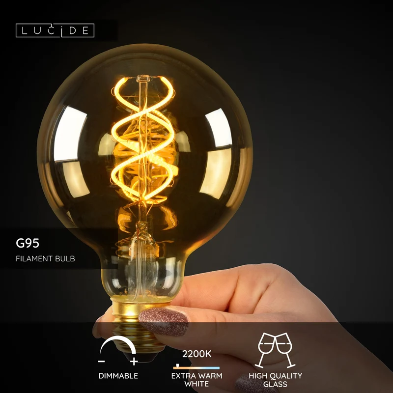Lucide LED Filament Bulb E27 G95 Clear - 450lm 2700K - Dimmable