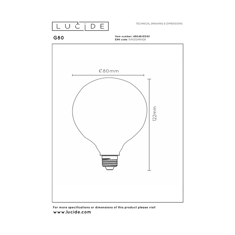 Lucide LED Filament Bulb E27 G80 Opal - 1080lm 2700K - 3-Step Dim