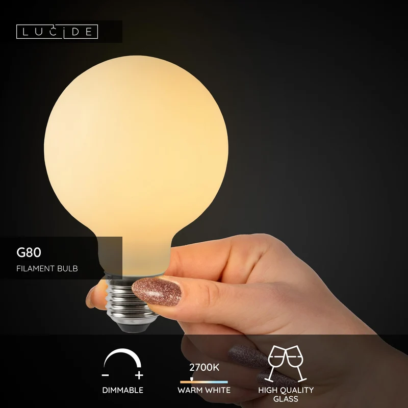 Lucide LED Filament Bulb E27 G80 Opal - 500lm 2700K - Dimmable