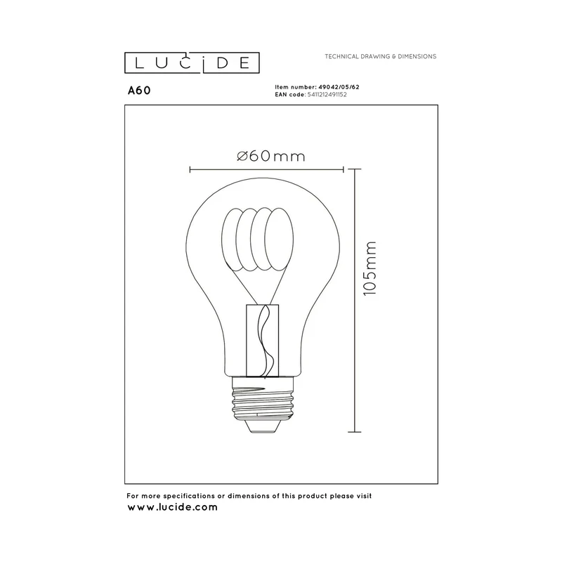 Lucide LED Filament Bulb E27 A60 Clear - 450lm 2700K - Dimmable