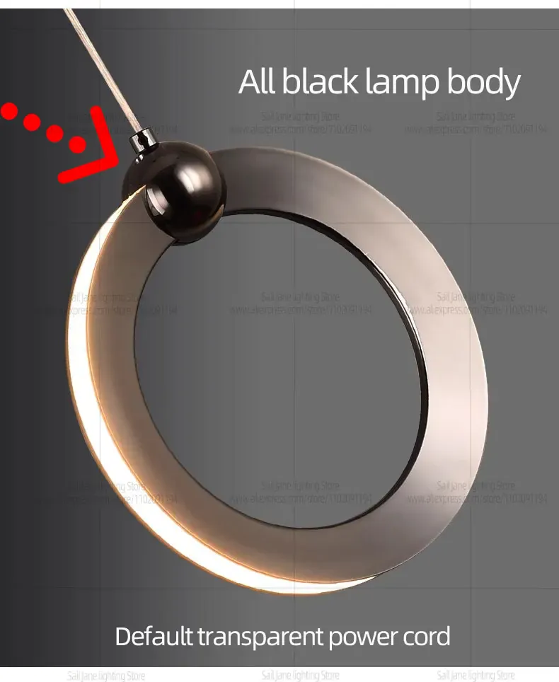 Lustre suspensions en anneaux noirs LED