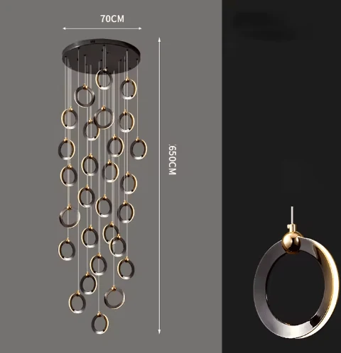 Lustre suspensions en anneaux noirs LED