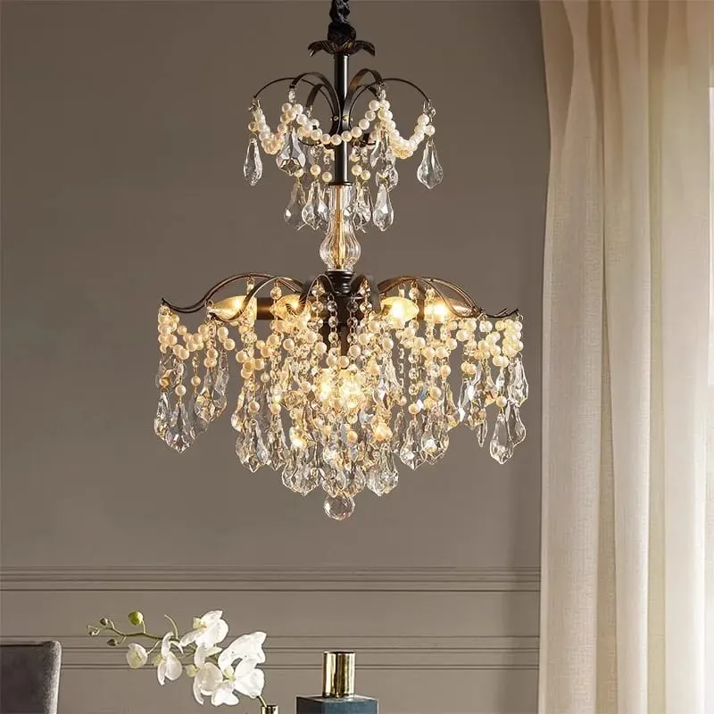 Lustre noir et pampilles en cristal