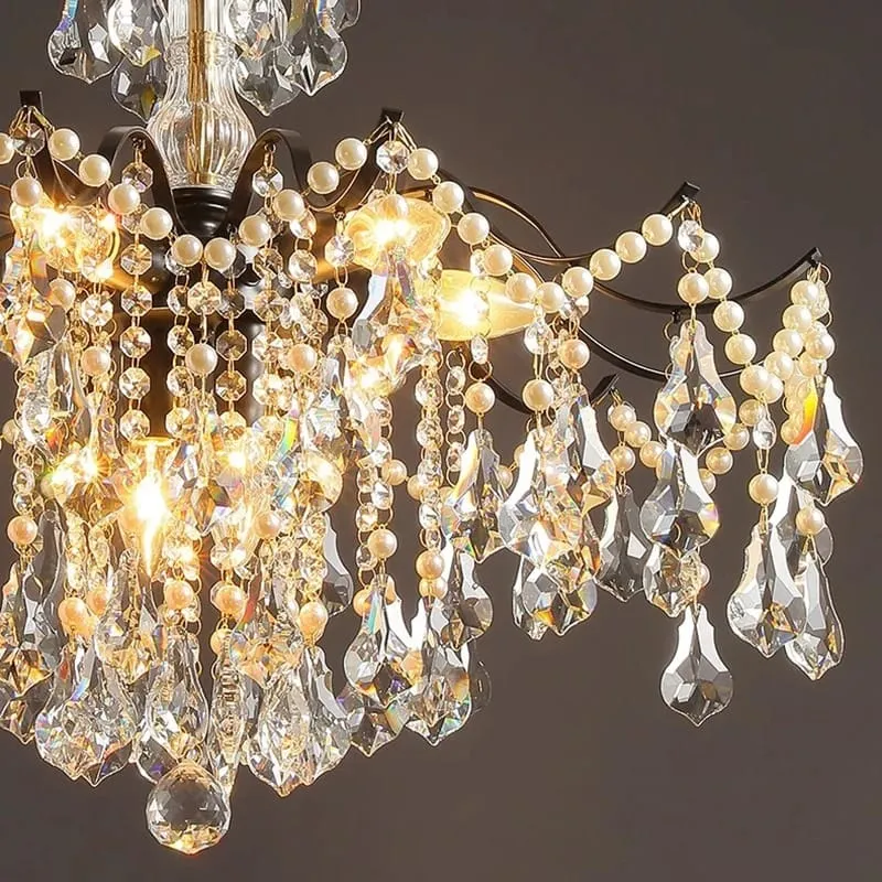 Lustre noir et pampilles en cristal