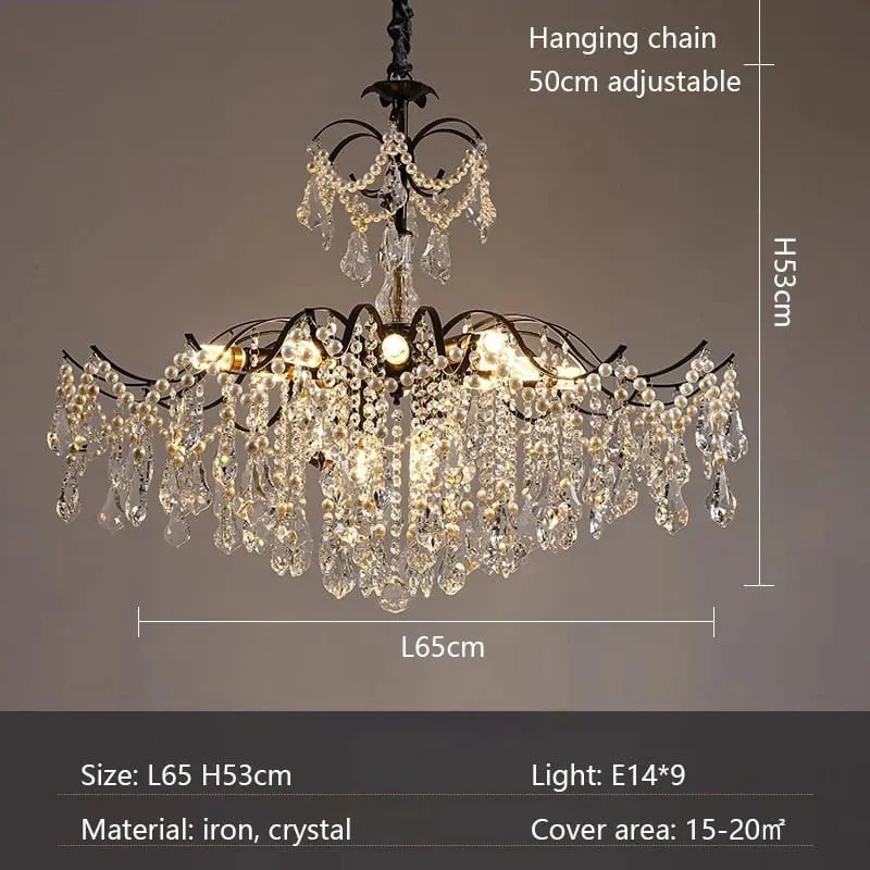 Lustre noir et pampilles en cristal