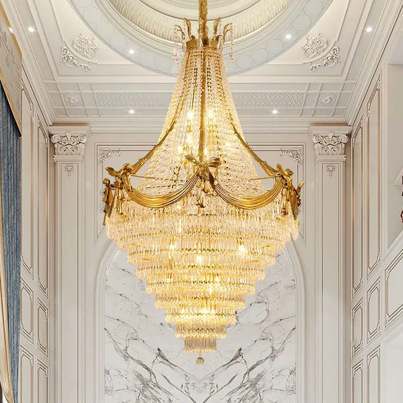 Lustre chandelier cristal et finition laiton