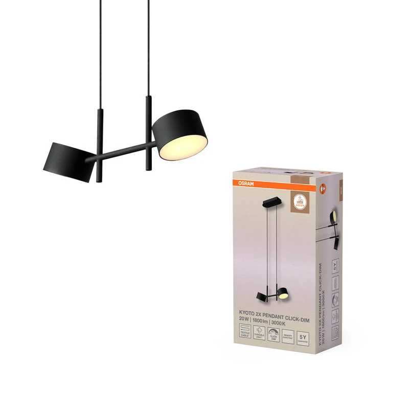OSRAM DECOR Kyoto Suspension double 20W 930 CLICK DIM Noir