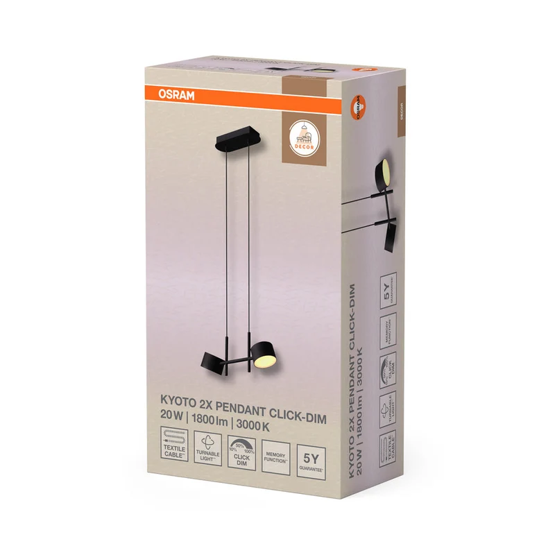 OSRAM DECOR Kyoto Suspension double 20W 930 CLICK DIM Noir