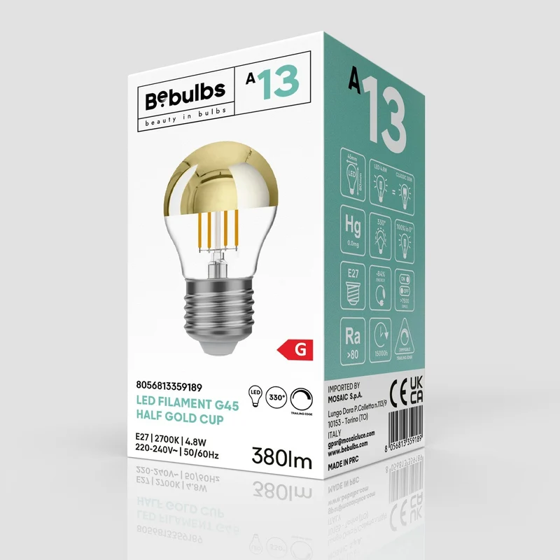 Ampoule LED Demi-sphère Or Mini Globe G45 4,8W 380Lm E27 2700K Dimmable - A13