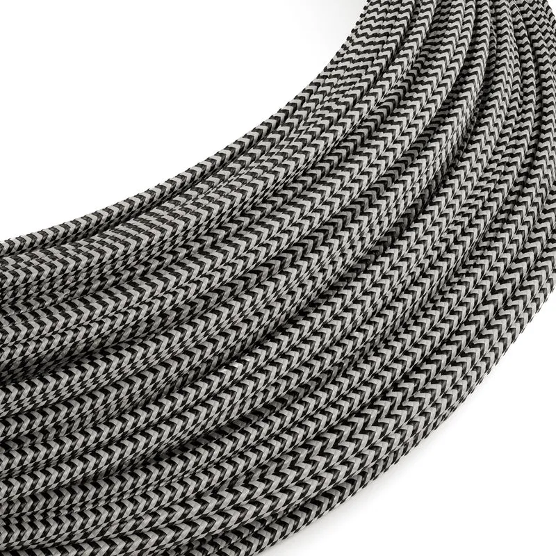 Câble électrique Extra Low Voltage revêtu de tissu Zig Zag Blanc Noir RZ04