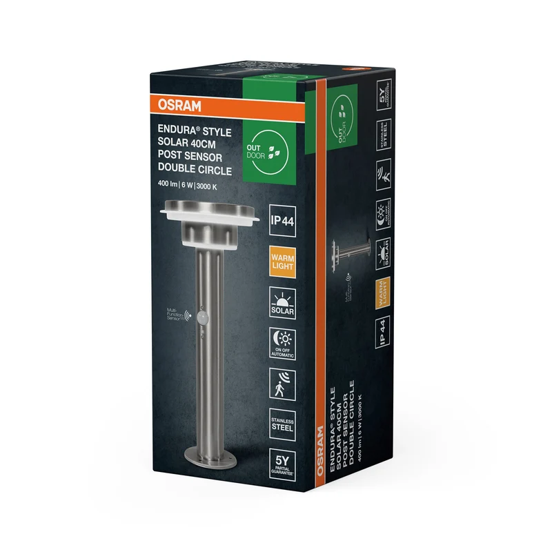OSRAM ENDURA® Style Circle Double Solar Socle LED Lampe de chemin avec capteur 6W / 3000K Argent