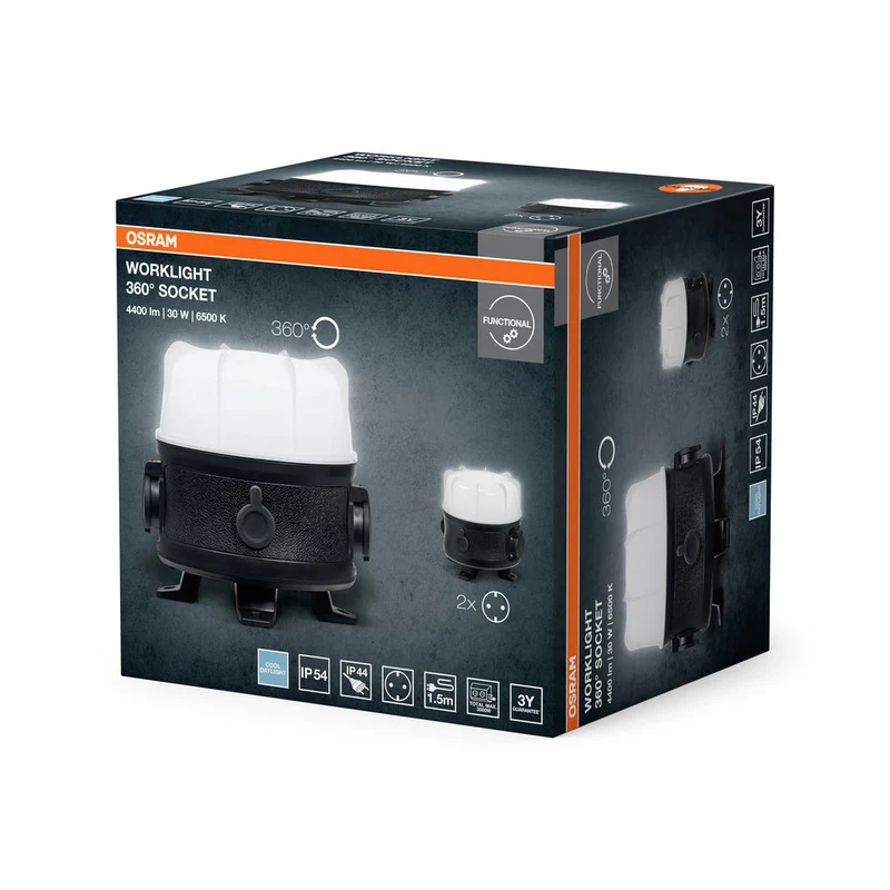 OSRAM LAMPE DE TRAVAIL VALEUR 360° Multiprise Projecteur de chantier 30W, 3700lm, 6500K