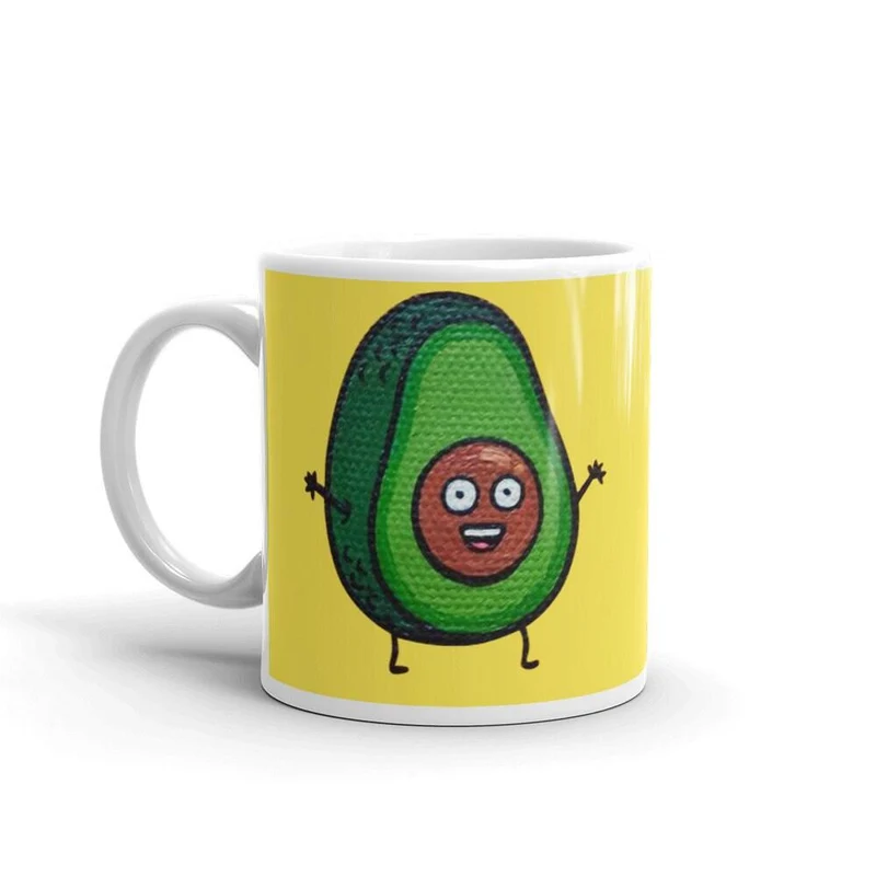 Avocat vert avec fond jaune Tasse d’avocat, tasse d’avocat drôle, amateur d’avocat, tasse à café d’avocat, cadeau d’avocat, tasse d’avocat mignonne,