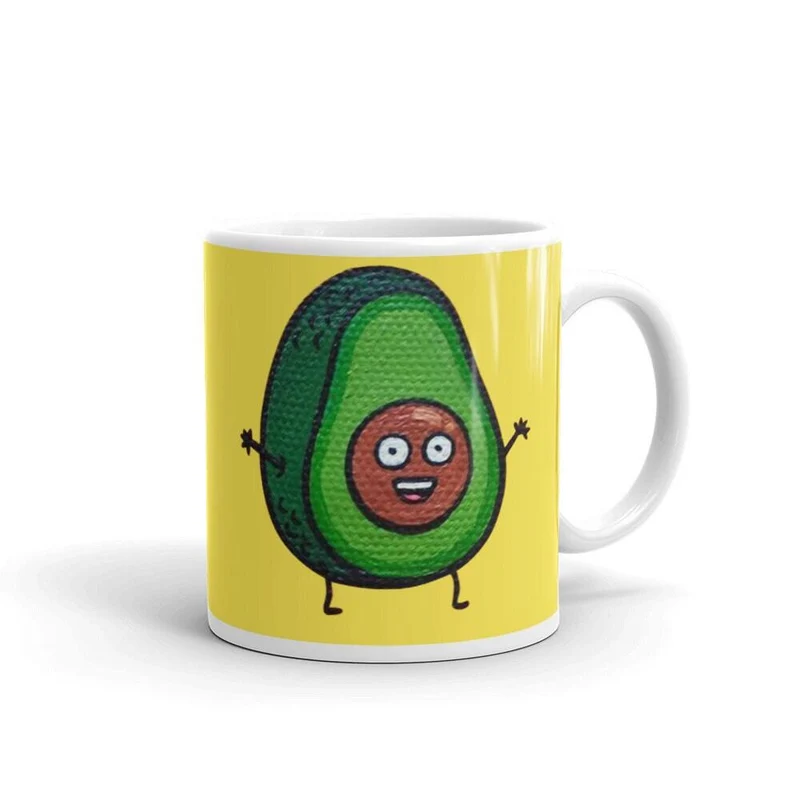 Avocat vert avec fond jaune Tasse d’avocat, tasse d’avocat drôle, amateur d’avocat, tasse à café d’avocat, cadeau d’avocat, tasse d’avocat mignonne,