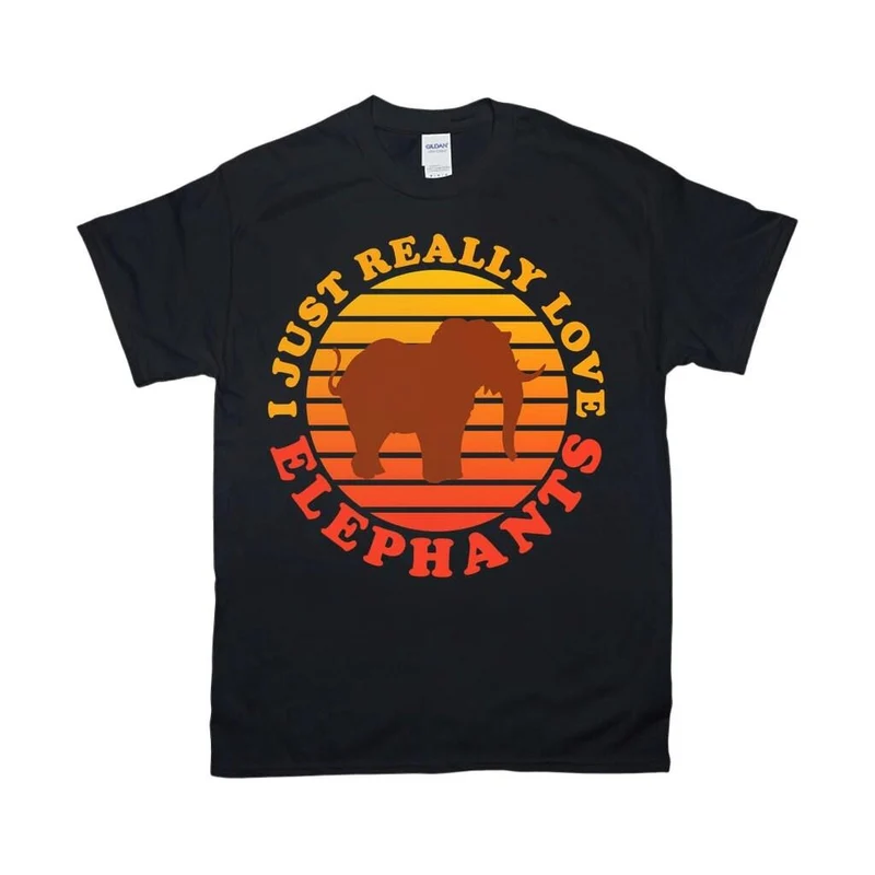 J'aime vraiment les éléphants | T-shirts coucher de soleil rétro