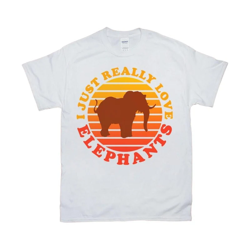 J'aime vraiment les éléphants | T-shirts coucher de soleil rétro
