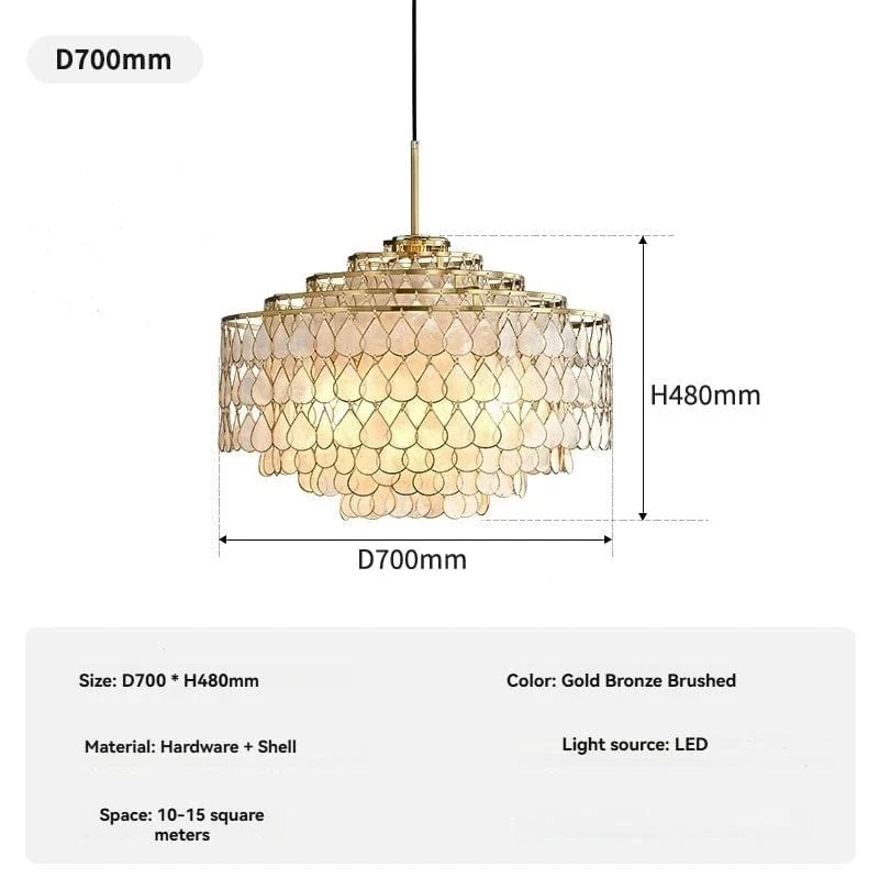 French Light Luxury Copper Edge Shell Chandelier Vintage Retro High-end Living Room Study Restaurant Bedroom Lamps