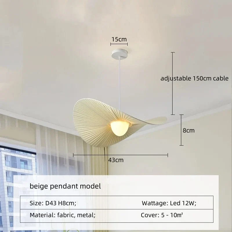Nordic Beige Pleated Fabric Led Pendant Lights Bar Droplight Art Decor Led Hanging Lamp Dining Room Simple Suspend Light Lampara