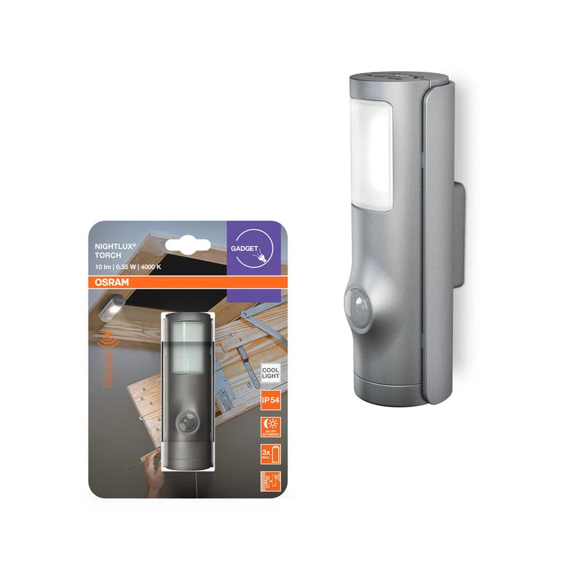 OSRAM NIGHTLUX® Torche Blanche, veilleuse mobile avec détecteur de mouvement, gris