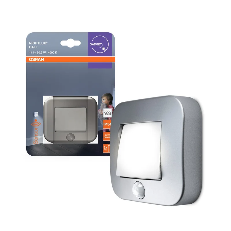 OSRAM NIGHTLUX® veilleuse LED de hall à batterie avec capteur 0,3W / 4000K blanc froid, gris