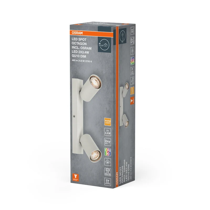 OSRAM LED SPOT OCTAGON Plafonnier 2 x 3,4W, GU10, 460lm, blanc