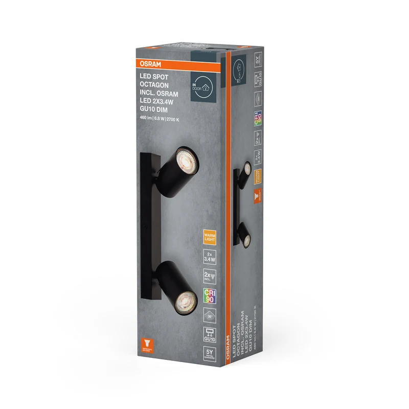 OSRAM LED SPOT OCTAGON Plafonnier 2 x 3,4W, GU10, 460lm, noir