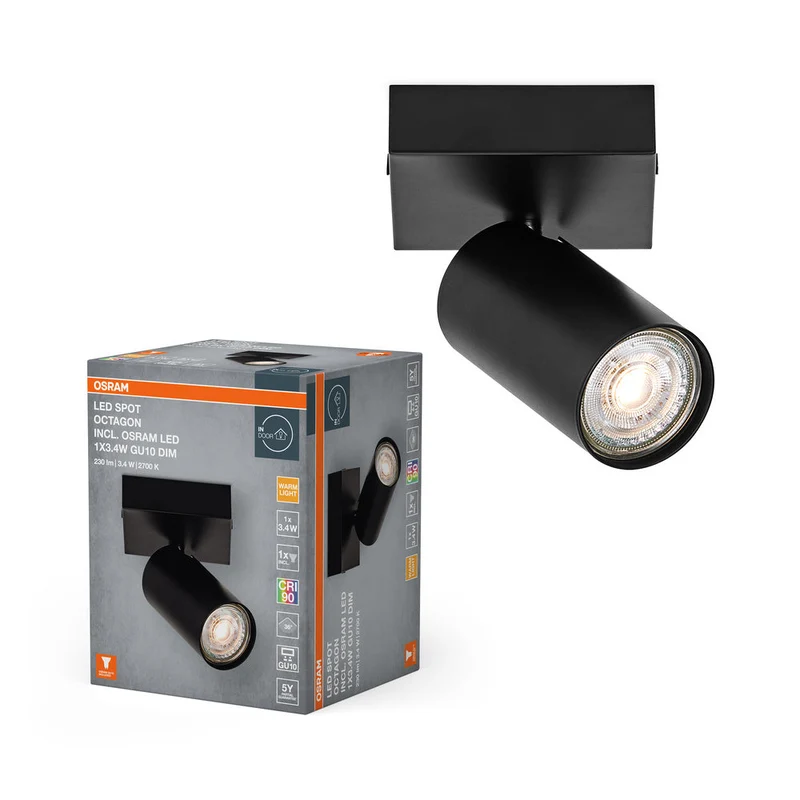 OSRAM LED SPOT OCTAGON Plafonnier / Applique murale 3,4W, GU10, 230lm, noir