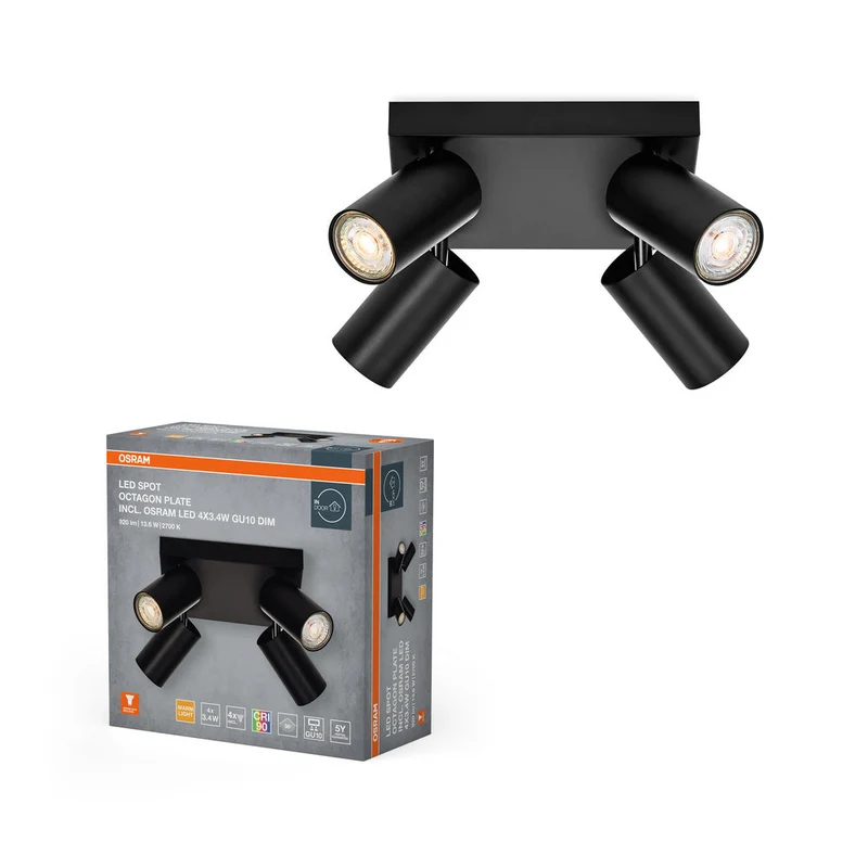 OSRAM LED SPOT OCTAGON PL Plafonnier 4 x 3,4W, GU10, 920lm, noir