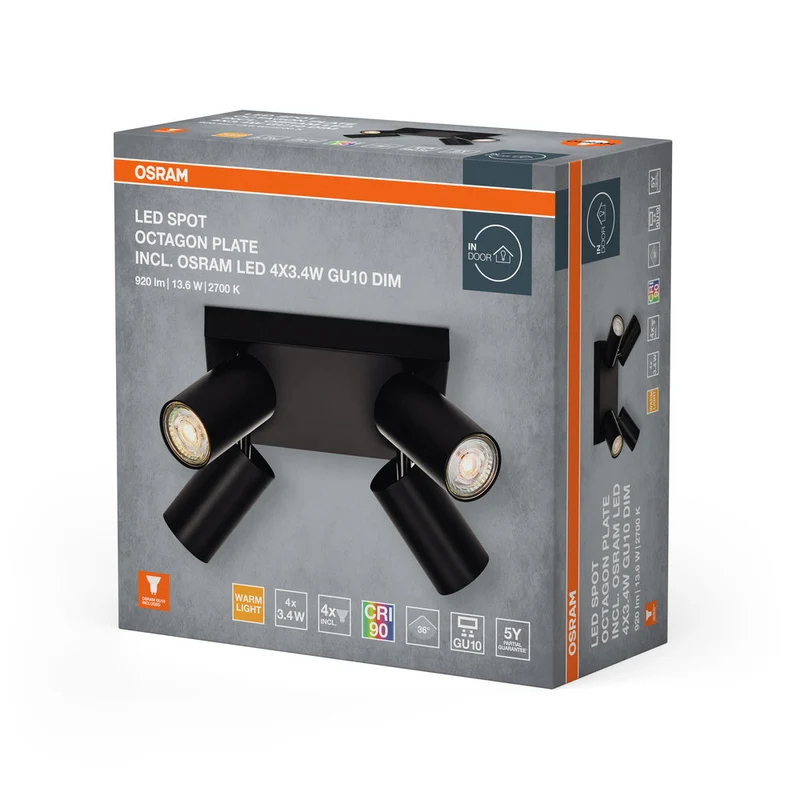 OSRAM LED SPOT OCTAGON PL Plafonnier 4 x 3,4W, GU10, 920lm, noir