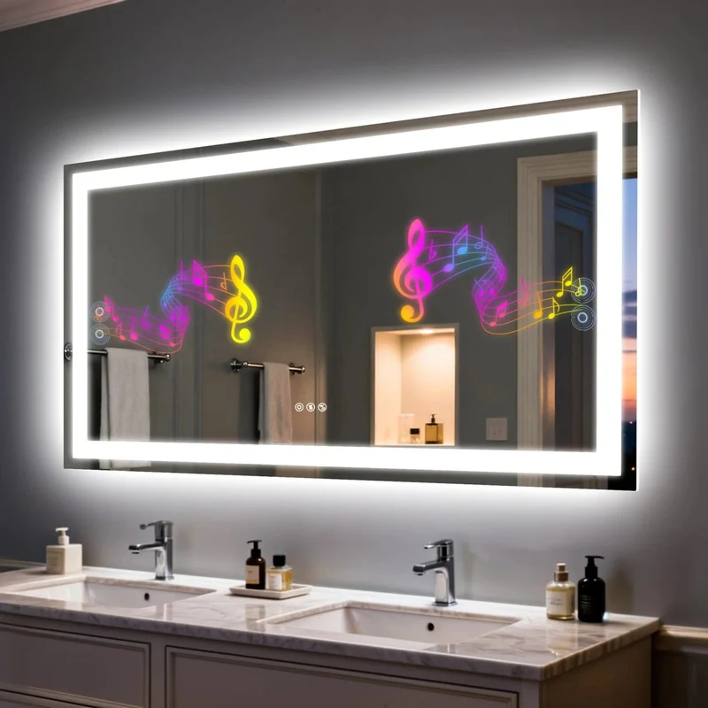 Miroir de salle de bain LED haut-parleur Bluetooth intégré, Anti-buée