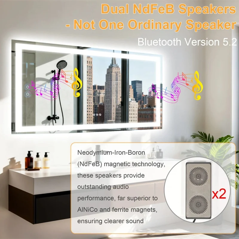 Miroir de salle de bain LED haut-parleur Bluetooth intégré, Anti-buée